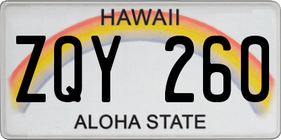 HI license plate ZQY260