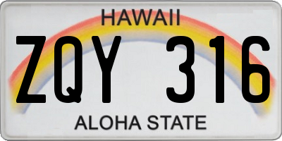 HI license plate ZQY316