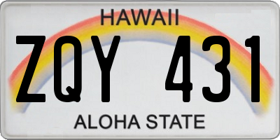 HI license plate ZQY431