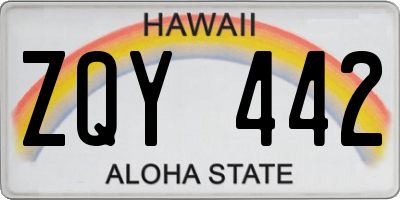 HI license plate ZQY442
