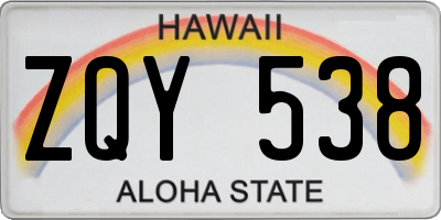 HI license plate ZQY538