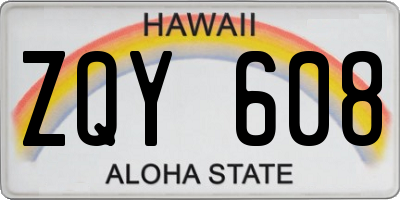HI license plate ZQY608
