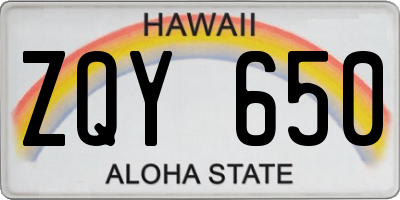 HI license plate ZQY650