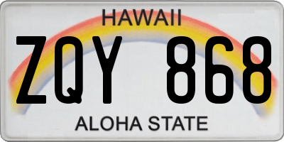 HI license plate ZQY868