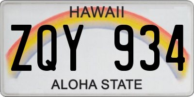 HI license plate ZQY934