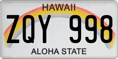 HI license plate ZQY998
