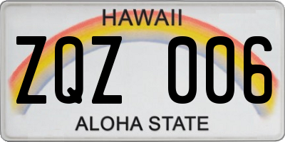 HI license plate ZQZ006