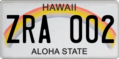 HI license plate ZRA002