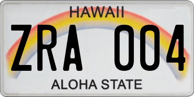 HI license plate ZRA004