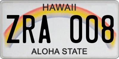 HI license plate ZRA008