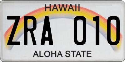 HI license plate ZRA010