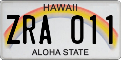 HI license plate ZRA011