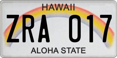HI license plate ZRA017