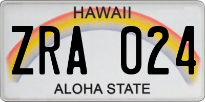 HI license plate ZRA024