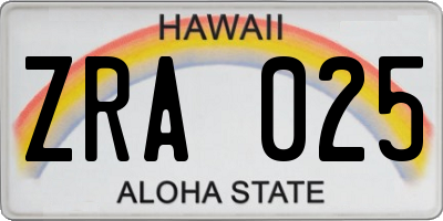 HI license plate ZRA025