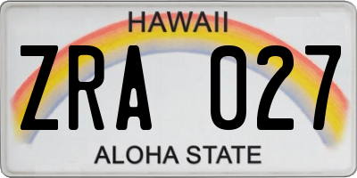 HI license plate ZRA027