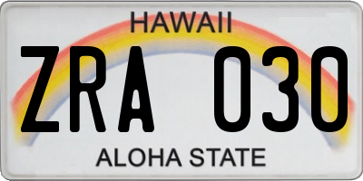 HI license plate ZRA030