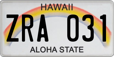 HI license plate ZRA031