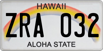 HI license plate ZRA032