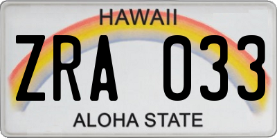 HI license plate ZRA033