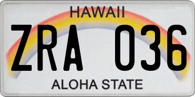 HI license plate ZRA036