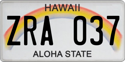 HI license plate ZRA037