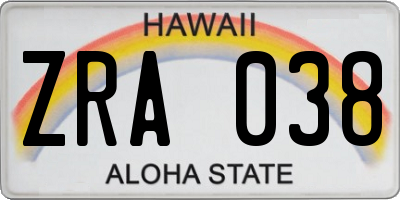 HI license plate ZRA038
