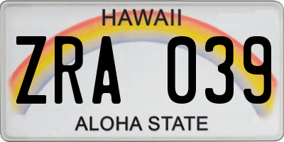 HI license plate ZRA039