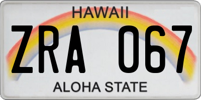 HI license plate ZRA067