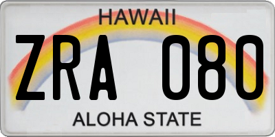 HI license plate ZRA080