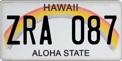 HI license plate ZRA087