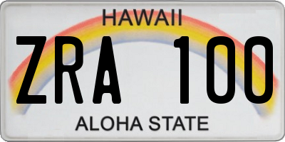 HI license plate ZRA100