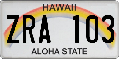 HI license plate ZRA103