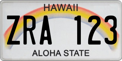 HI license plate ZRA123