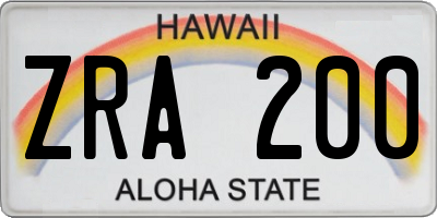 HI license plate ZRA200