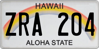 HI license plate ZRA204