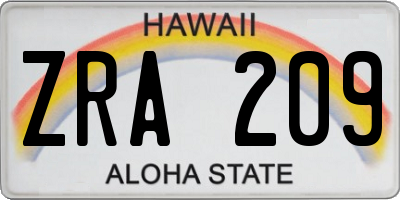 HI license plate ZRA209