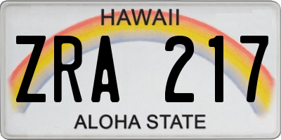 HI license plate ZRA217