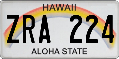 HI license plate ZRA224