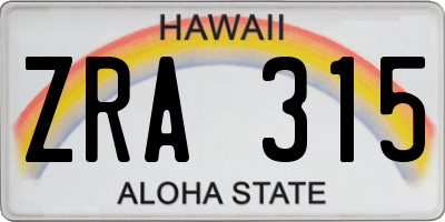 HI license plate ZRA315