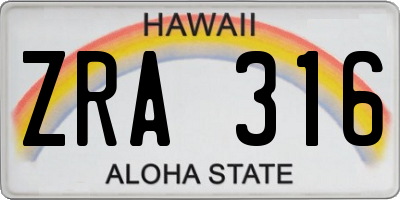 HI license plate ZRA316