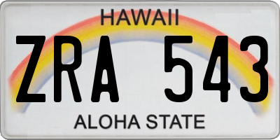 HI license plate ZRA543