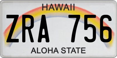 HI license plate ZRA756