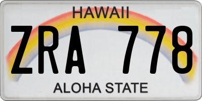 HI license plate ZRA778