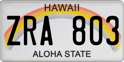 HI license plate ZRA803