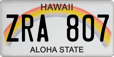 HI license plate ZRA807