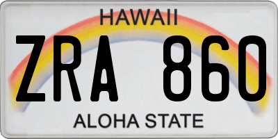 HI license plate ZRA860