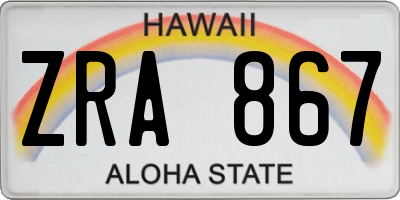 HI license plate ZRA867