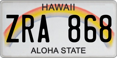 HI license plate ZRA868