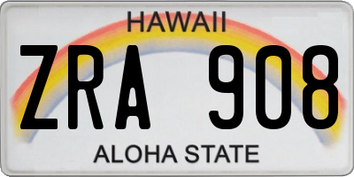 HI license plate ZRA908